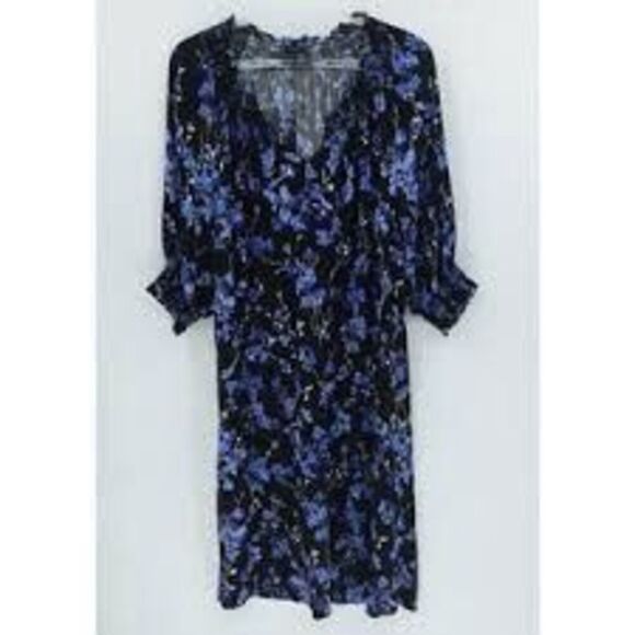 Talbots Plus Size 1X Smocked Midi Dress Black Lilac Floral Feminine Office - Picture 2 of 12